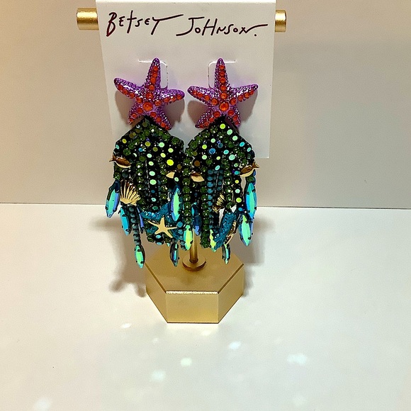 Betsey Johnson Mermaid Jewels Starfish Bead Drop Earrings New - Picture 3 of 4